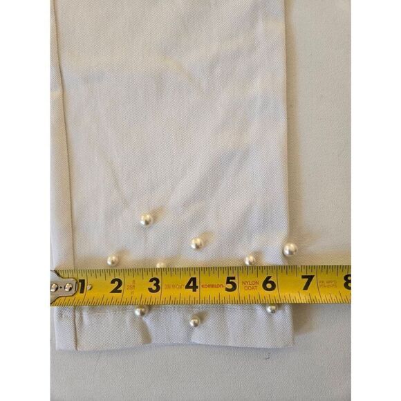 NWT Attyre Women's Audrey Embellished Hem Stretch Slim Ankle Pants White Size 10 - Picture 12 of 13